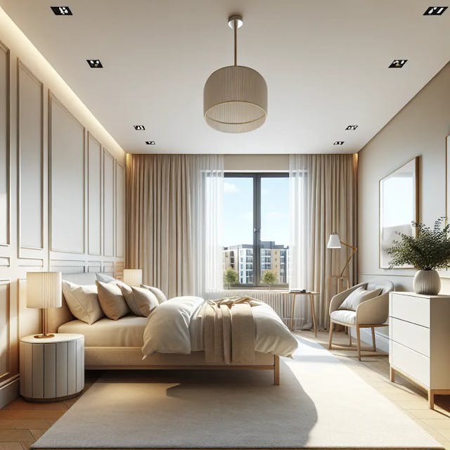 Modern, cozy bedroom interior